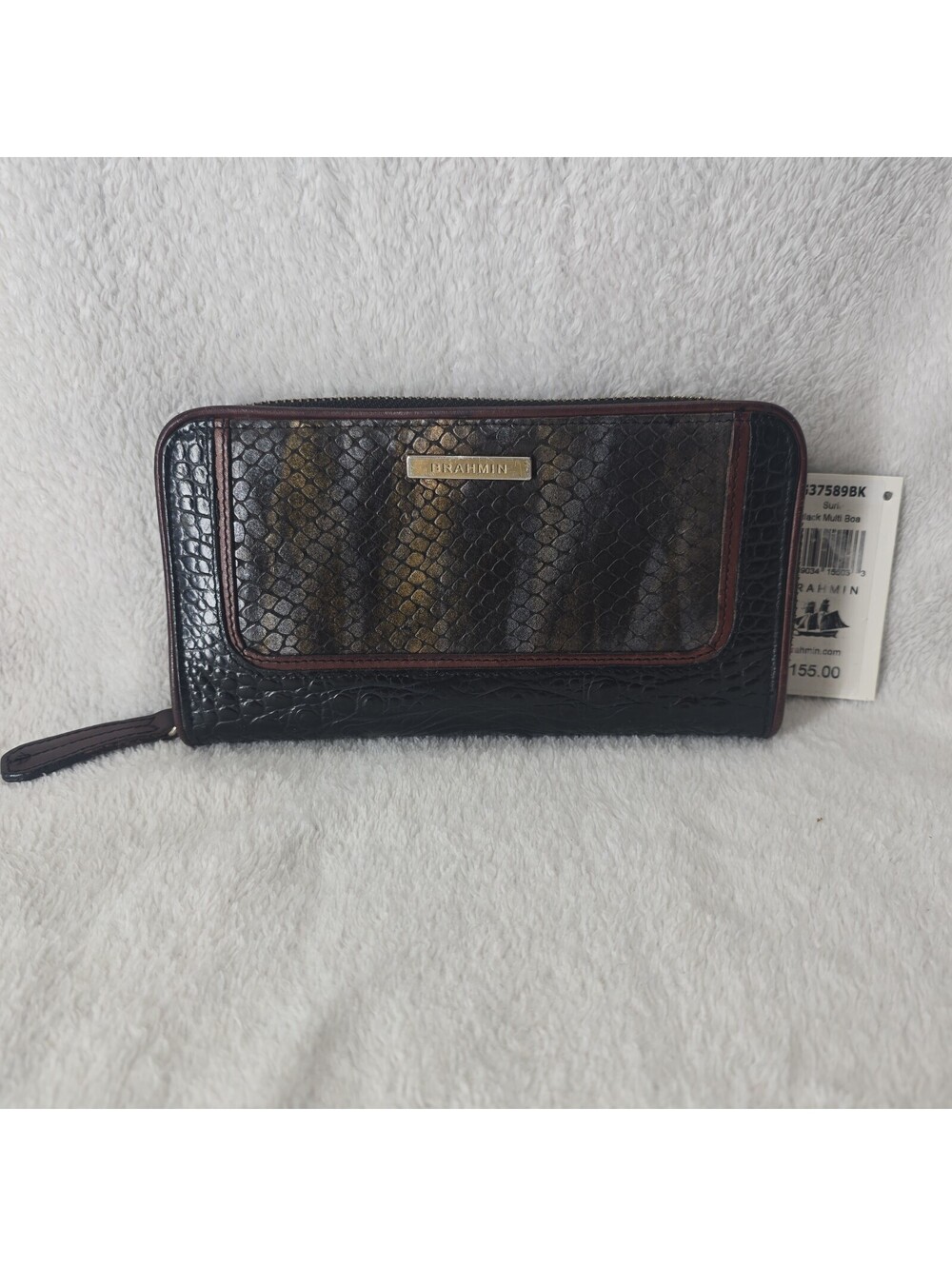 Brahmin Wallet Suri Black Multi Boa Wallet Snakeskin Metallic